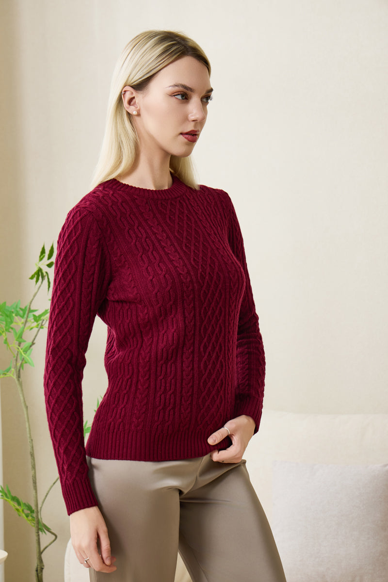 Kathlin Aran Cable Sweater for Ladies with Cashmere by Inis Aran#color_windsor-wine