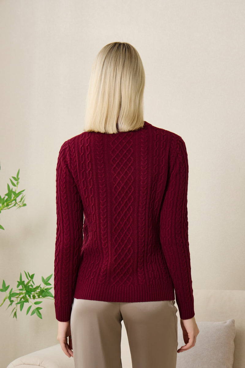 Kathlin Aran Cable Sweater for Ladies with Cashmere by Inis Aran#color_windsor-wine