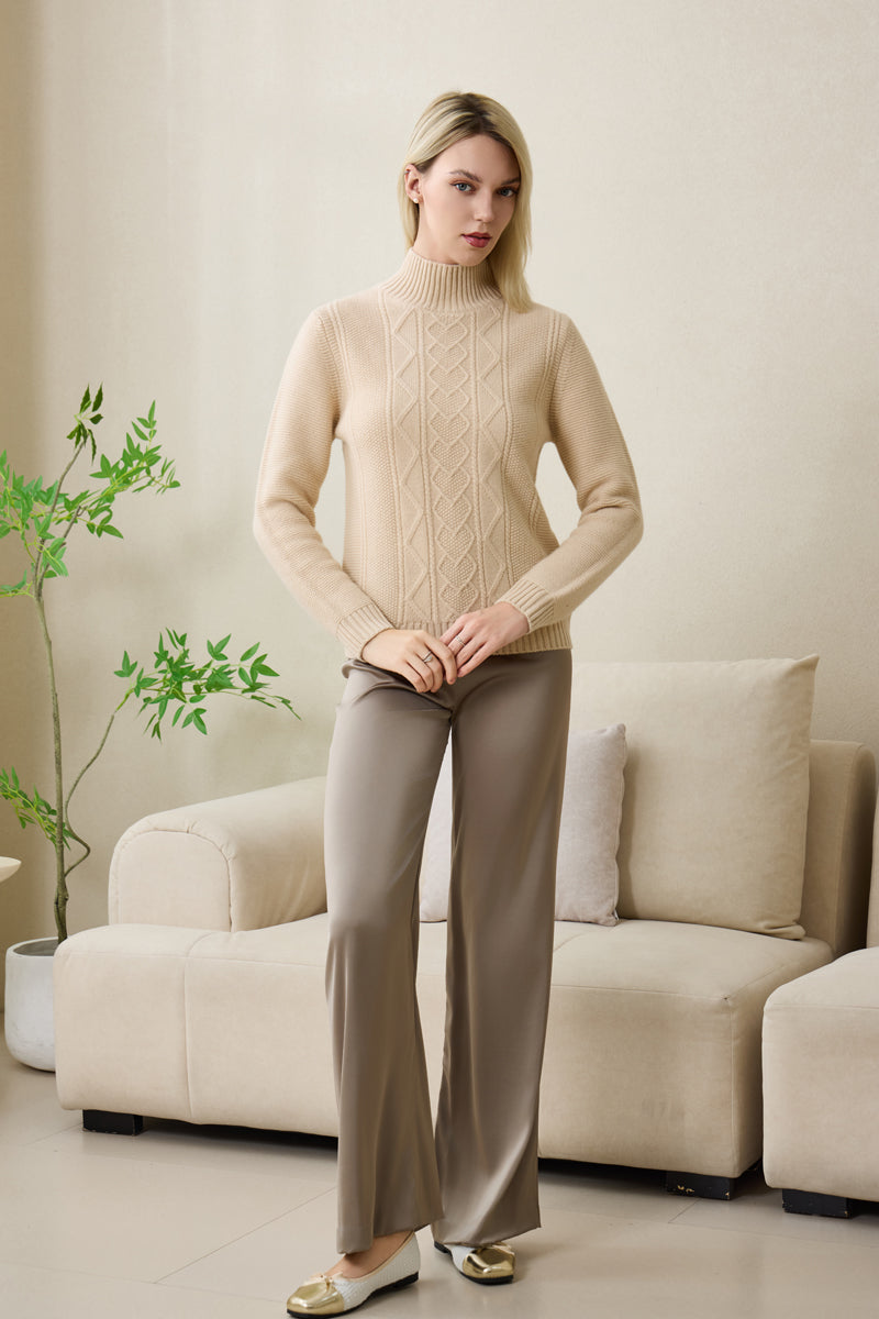 Corinne Mock Neck Cable Sweater in Lambswool by Inis Aran#color_dew