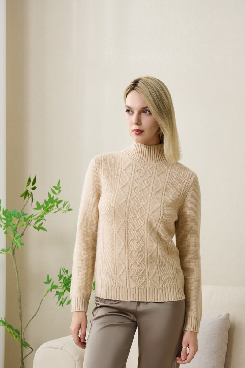 Corinne Mock Neck Cable Sweater in Lambswool by Inis Aran#color_dew