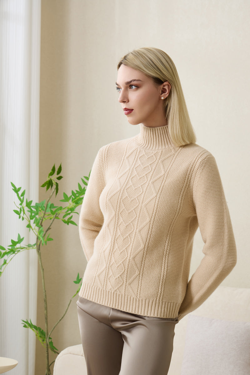 Corinne Mock Neck Cable Sweater in Lambswool by Inis Aran#color_dew
