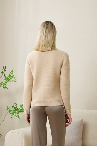 Corinne Mock Neck Cable Sweater in Lambswool by Inis Aran#color_dew