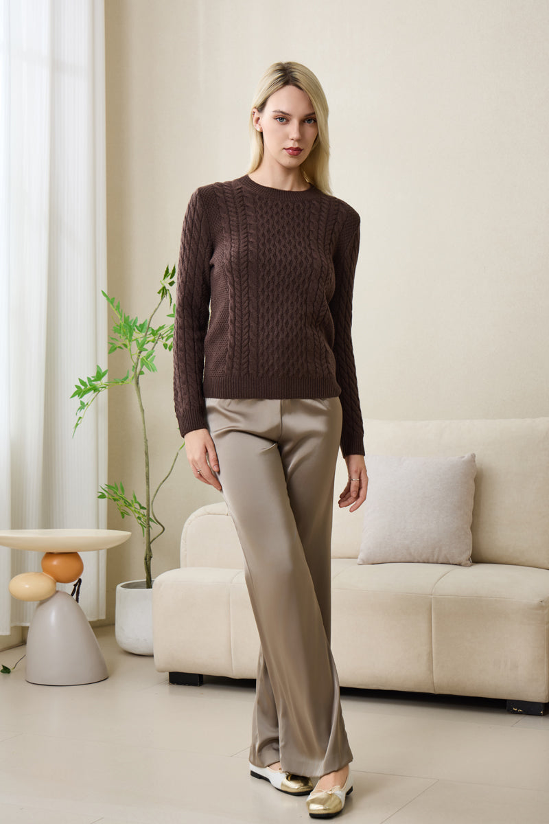 Ladies Aran Cable Sweater with Cashmere by Inis Aran#color_brown