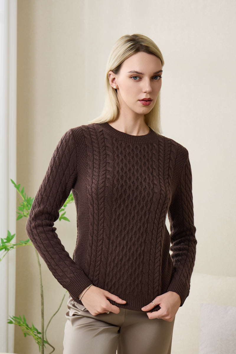 Ladies Aran Cable Sweater with Cashmere by Inis Aran#color_brown