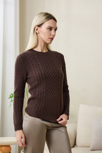 Ladies Aran Cable Sweater with Cashmere by Inis Aran#color_brown