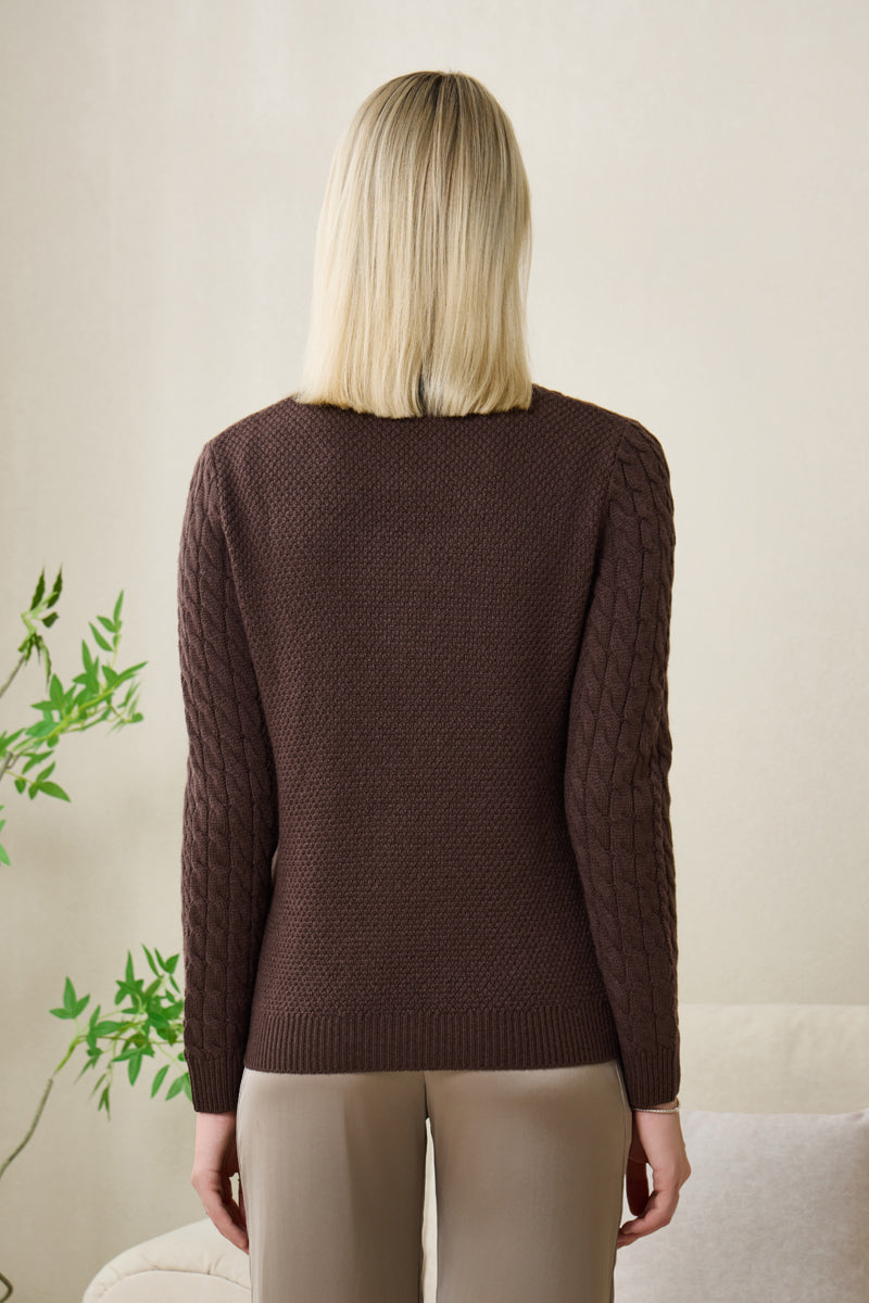 Ladies Aran Cable Sweater with Cashmere by Inis Aran#color_brown