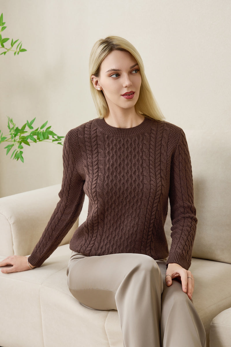 Ladies Aran Cable Sweater with Cashmere by Inis Aran#color_brown