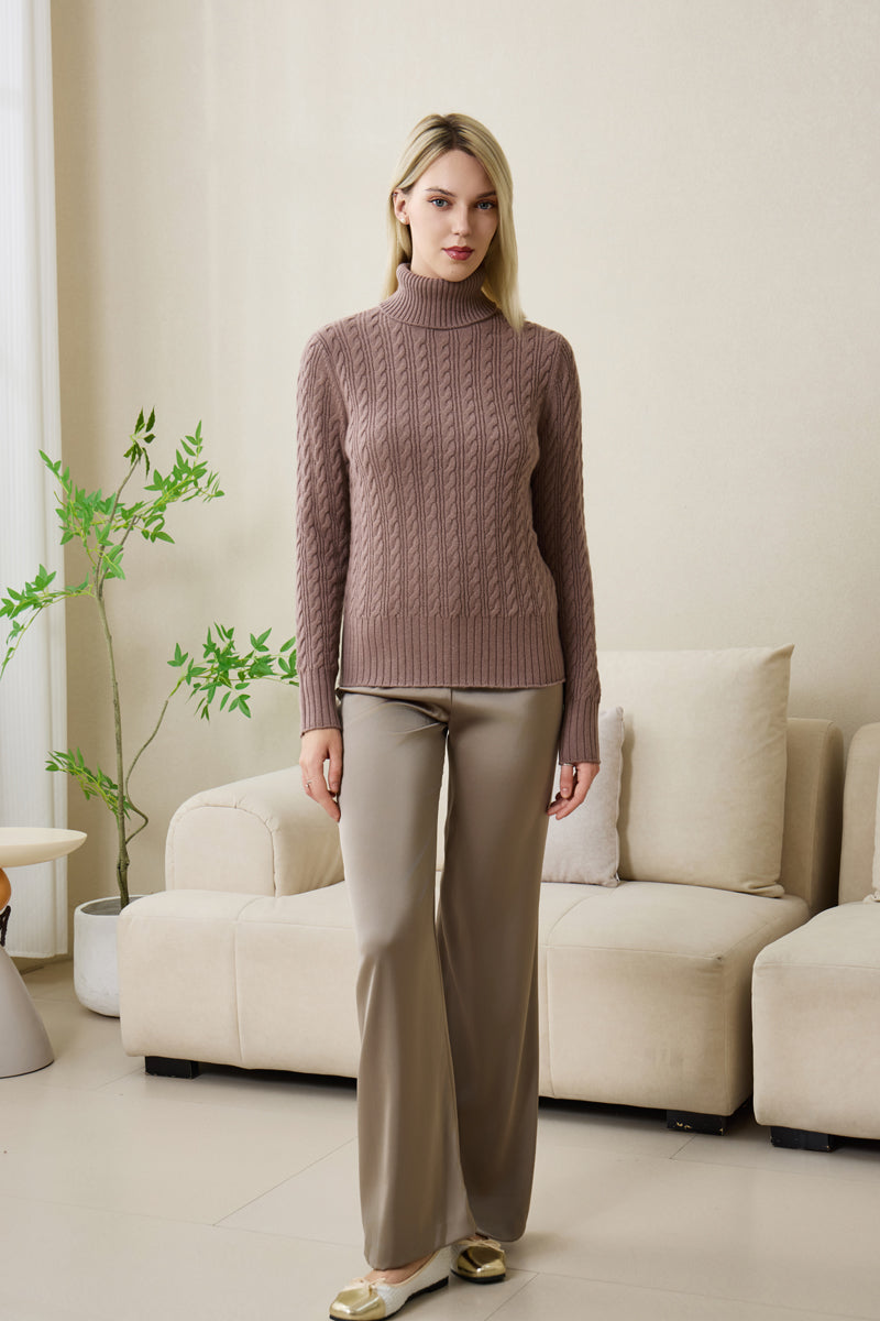 Ladies Cable Knit Turtle Neck with Cashmere by Inis Aran#color_ceramic-glaze