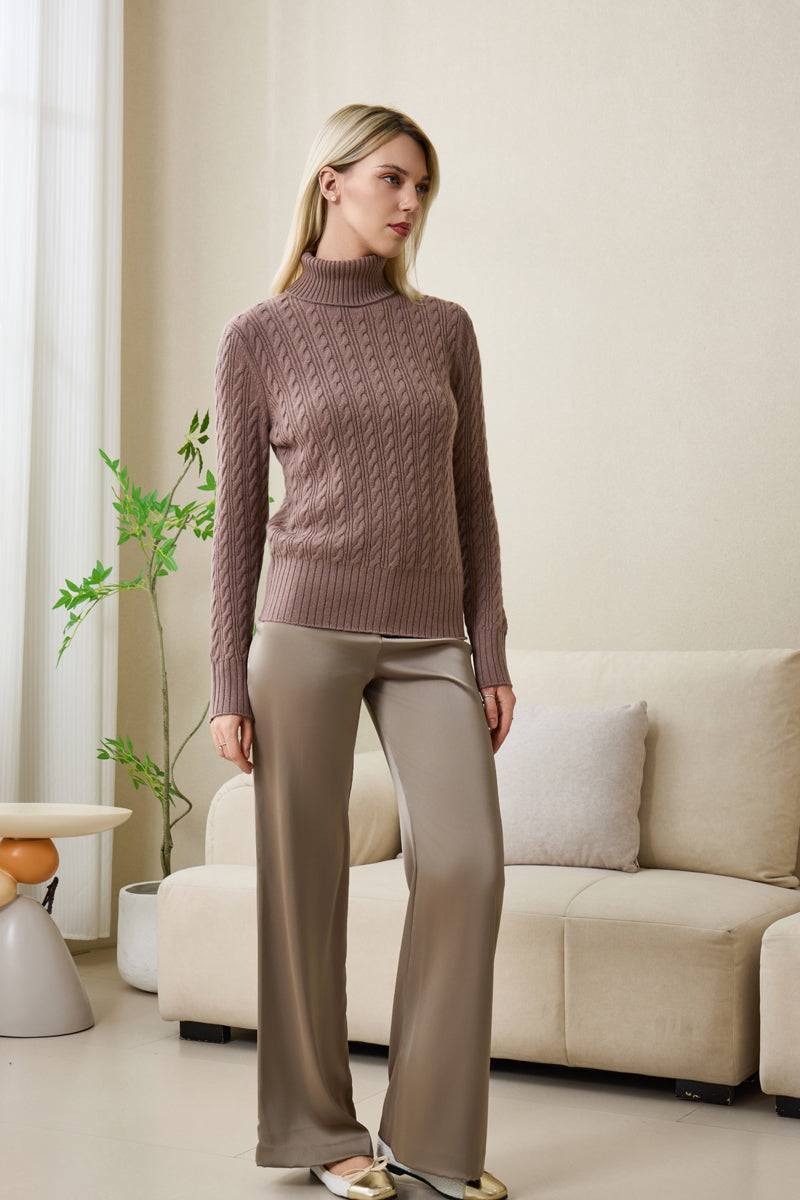 Ladies Cable Knit Turtle Neck with Cashmere by Inis Aran#color_ceramic-glaze