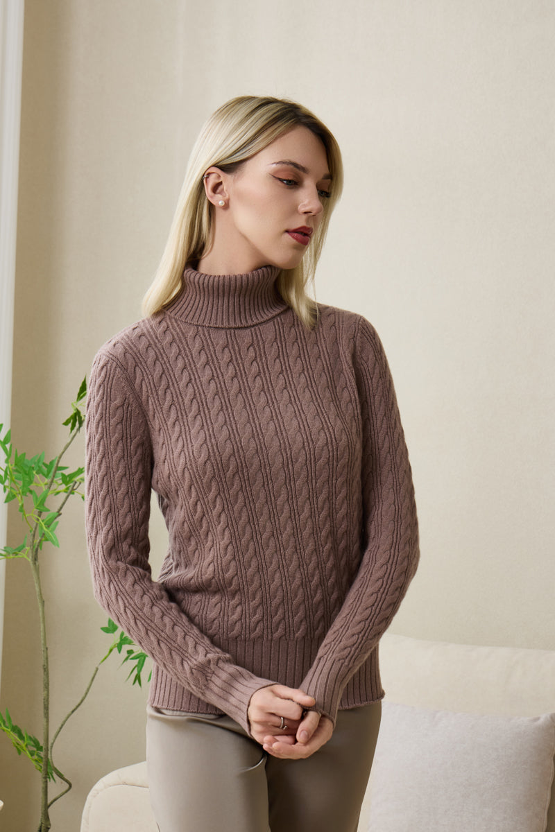 Ladies Cable Knit Turtle Neck with Cashmere by Inis Aran#color_ceramic-glaze