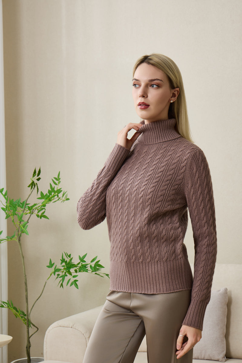 Ladies Cable Knit Turtle Neck with Cashmere by Inis Aran#color_ceramic-glaze
