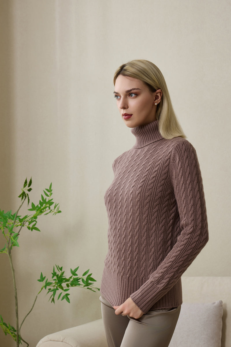Ladies Cable Knit Turtle Neck with Cashmere by Inis Aran#color_ceramic-glaze