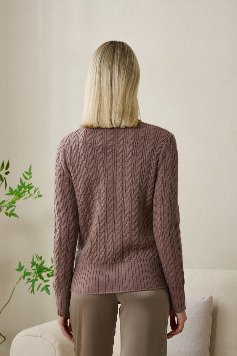 Ladies Cable Knit Turtle Neck with Cashmere by Inis Aran#color_ceramic-glaze