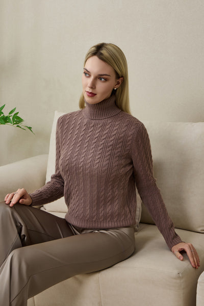 Ladies Cable Knit Turtle Neck with Cashmere by Inis Aran#color_ceramic-glaze