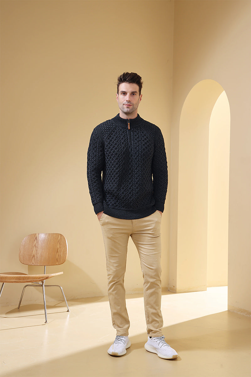 Heavyweight Super Soft Merino Aran Sweater#color_charcoal
