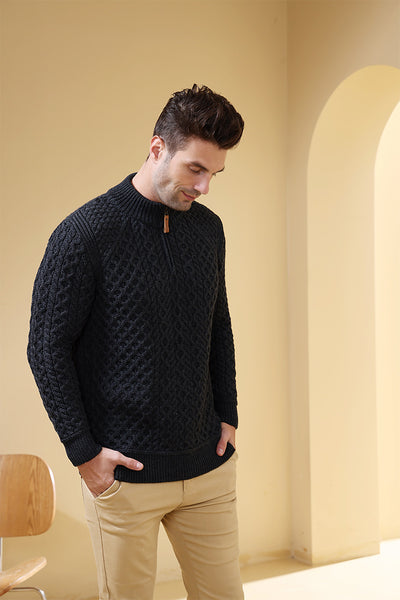 Heavyweight Super Soft Merino Aran Sweater#color_charcoal