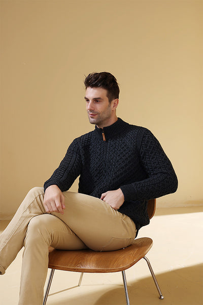 Heavyweight Super Soft Merino Aran Sweater#color_charcoal