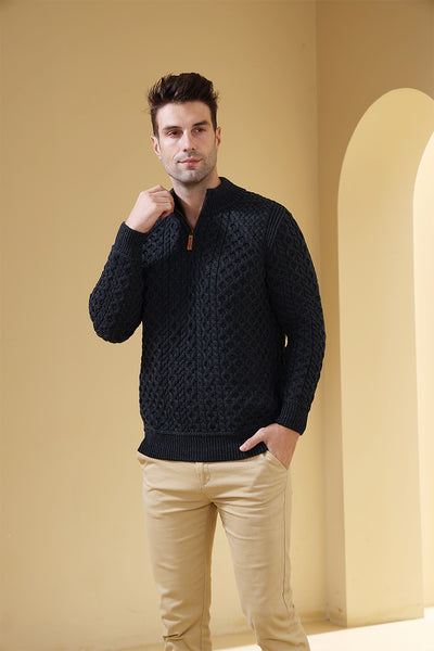 Heavyweight Super Soft Merino Aran Sweater#color_charcoal