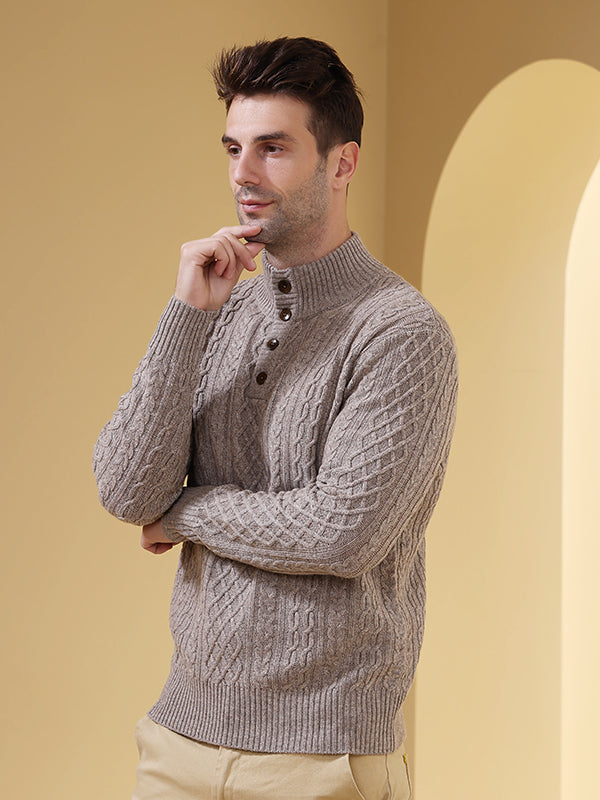 Superfine wool & cashmere aran knit button sweater#color_rice-flower