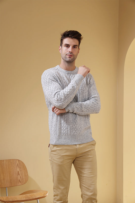 Luxury Mens Aran Sweater Made with Cashmere by Inis Aran Ireland#color_mineral-grey