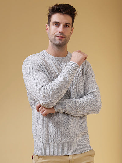 Superfine wool & cashmere aran knit sweater#color_mineral-grey