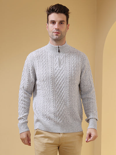 Aran 1/4 Zip Sweater with Cashmere#color_mineral-grey