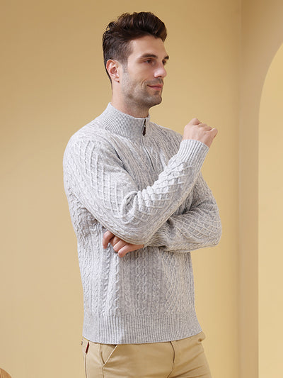 Aran 1/4 Zip Sweater with Cashmere#color_mineral-grey