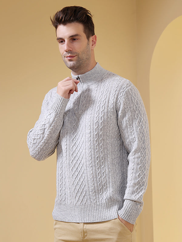 Aran 1/4 Zip Sweater with Cashmere#color_mineral-grey