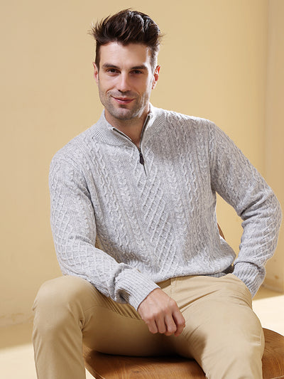 Aran 1/4 Zip Sweater with Cashmere#color_mineral-grey