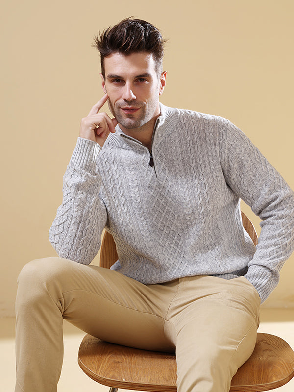 Aran 1/4 Zip Sweater with Cashmere#color_mineral-grey