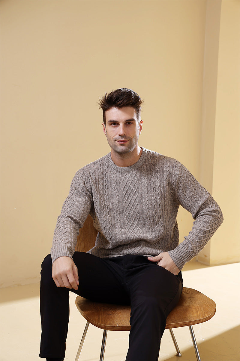 Luxury Mens Aran Sweater Made with Cashmere by Inis Aran Ireland#color_rice-flower