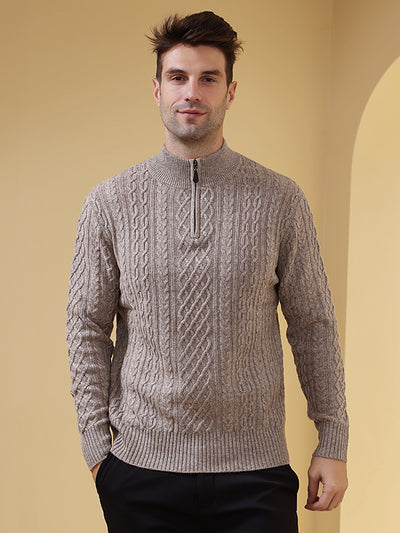 Aran 1/4 Zip Sweater with Cashmere#color_rice-flower