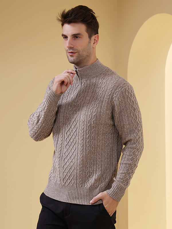 Aran 1/4 Zip Sweater with Cashmere#color_rice-flower