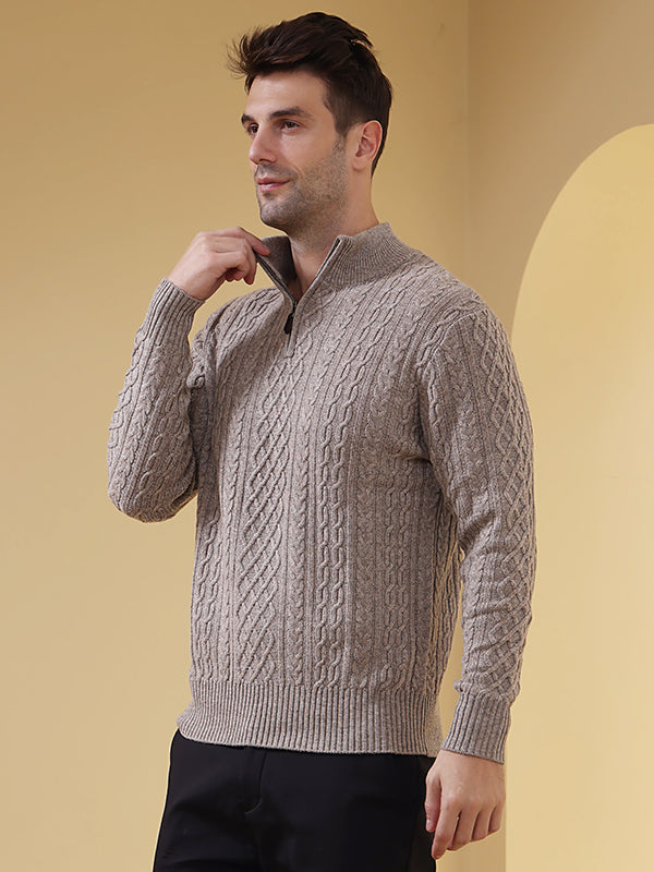 Aran 1/4 Zip Sweater with Cashmere#color_rice-flower