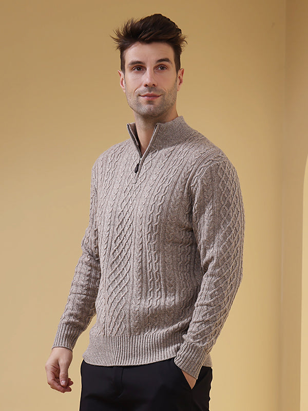 Aran 1/4 Zip Sweater with Cashmere#color_rice-flower