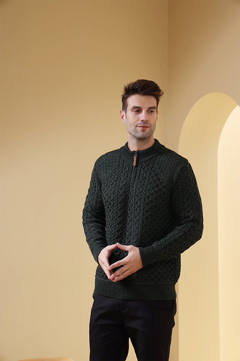 Heavyweight Super Soft Merino Aran Sweater#color_army-green