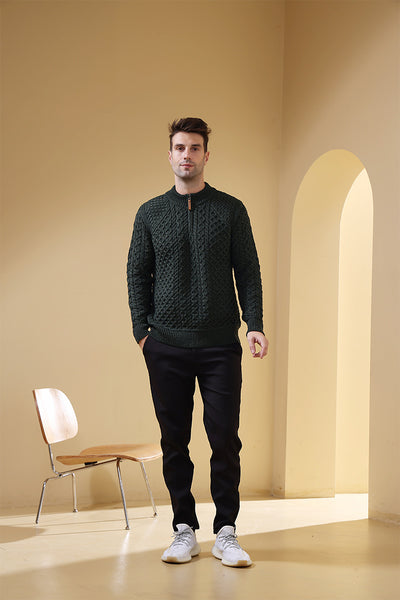 Heavyweight Super Soft Merino Aran Sweater#color_army-green