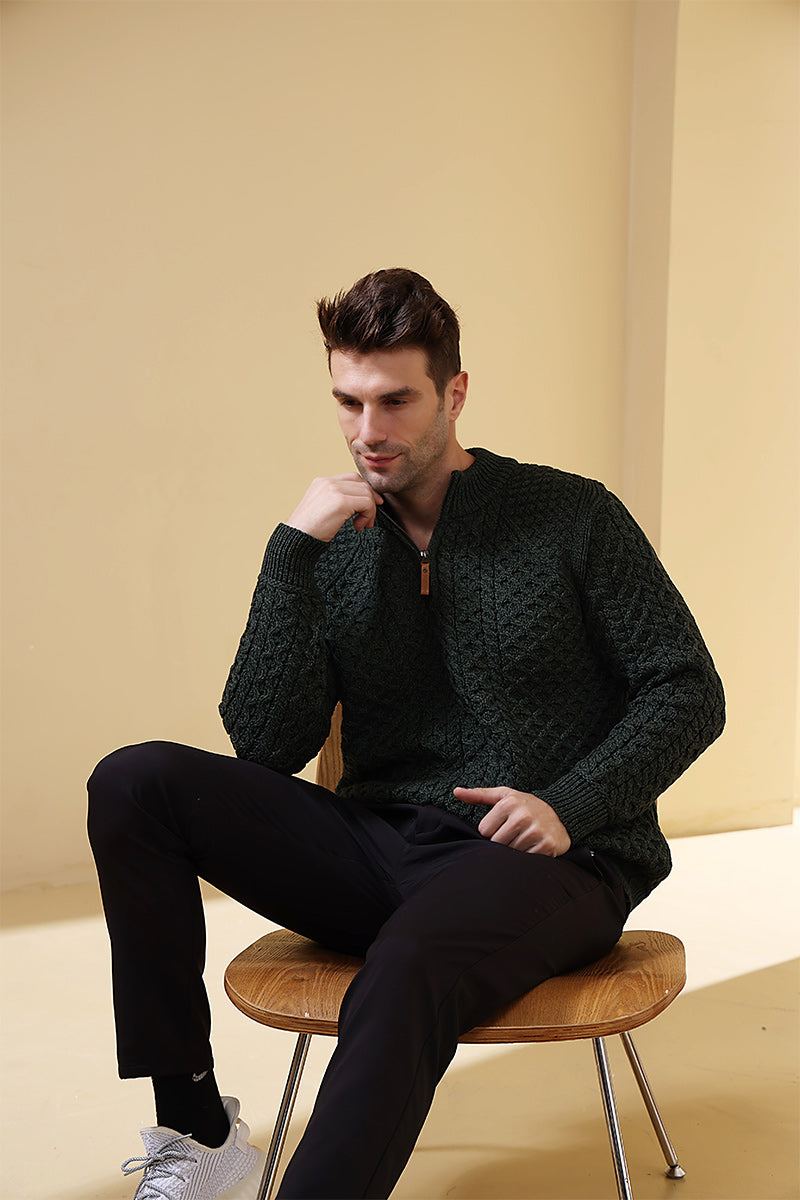 Heavyweight Super Soft Merino Aran Sweater#color_army-green