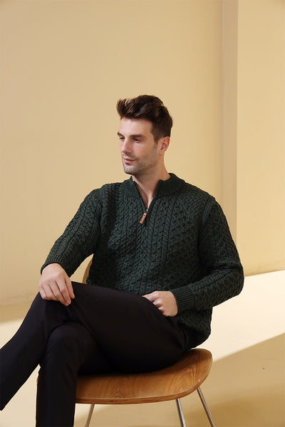 Heavyweight Super Soft Merino Aran Sweater#color_army-green