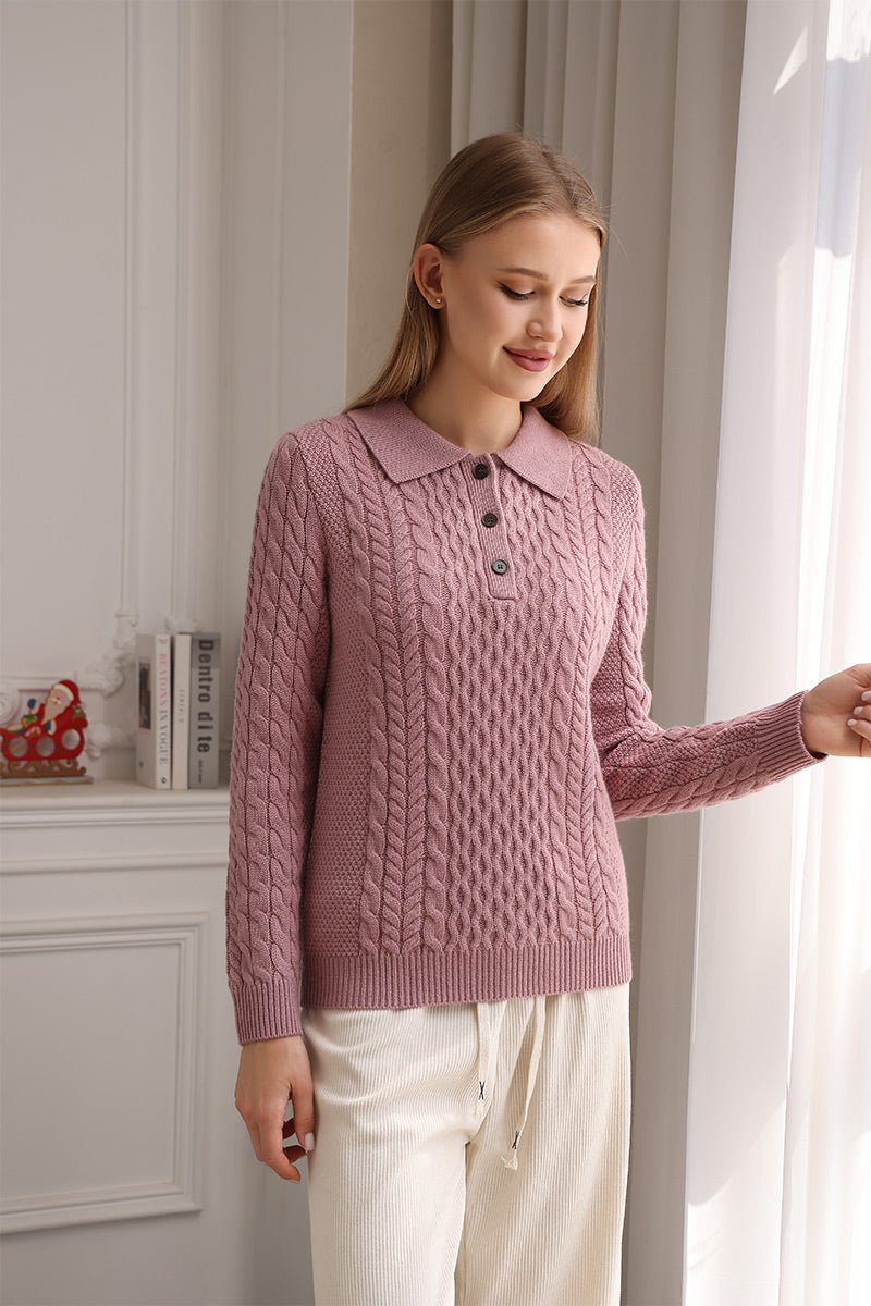 Olivia Polo Collar Aran Sweater with Cashmere#color_blush