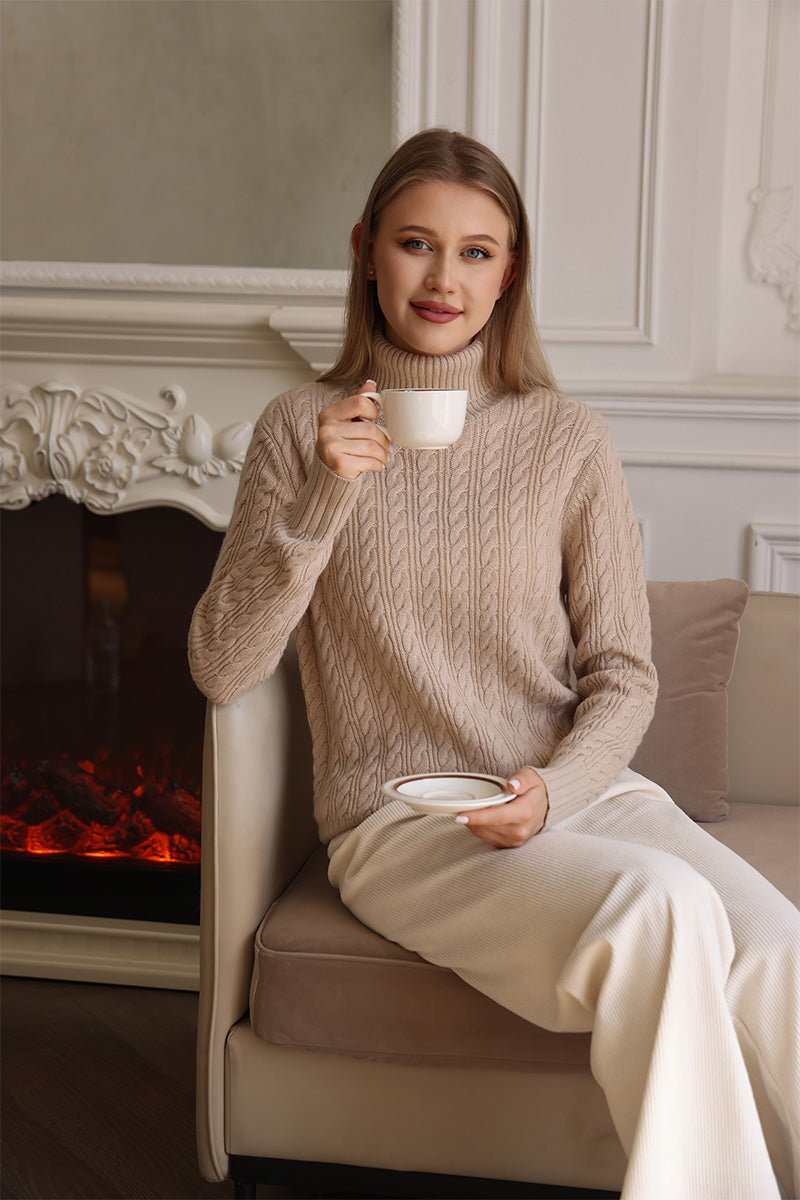 Ladies Luxury Wool & Cashmere Turtle Neck Sweater Inishmaan Collection by Inis Aran#color_ancient-painting