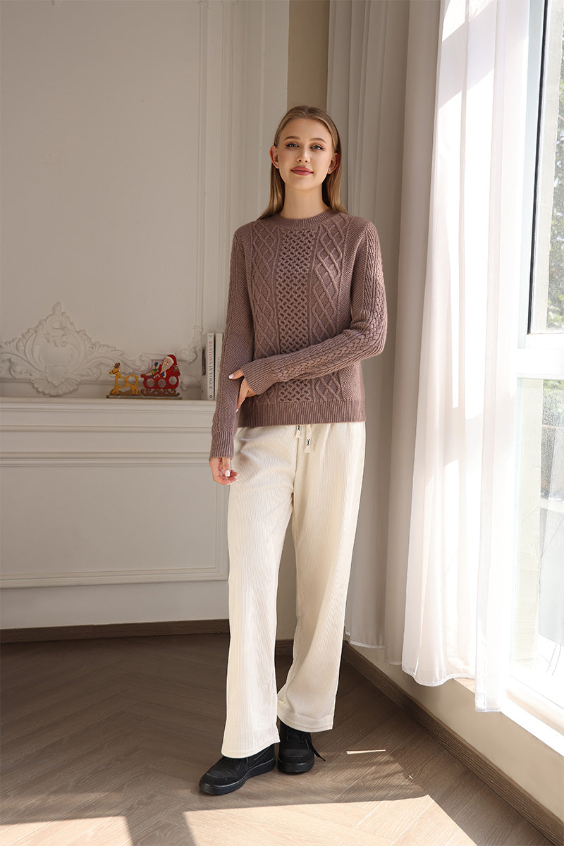Luxury Ladies Aran Cable Knit Sweater with Cashmere by Inis Aran Ireland#color_ceramic-glaze