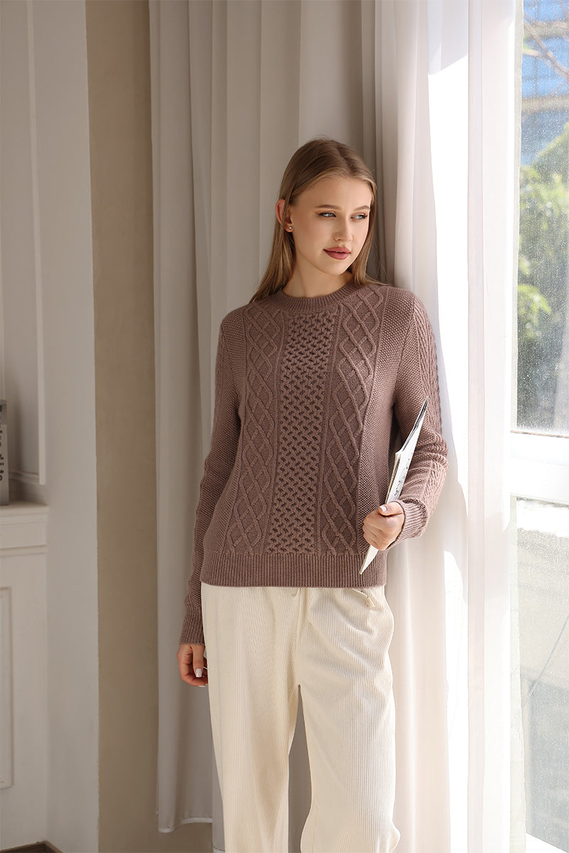 Luxury Ladies Aran Cable Knit Sweater with Cashmere by Inis Aran Ireland#color_ceramic-glaze