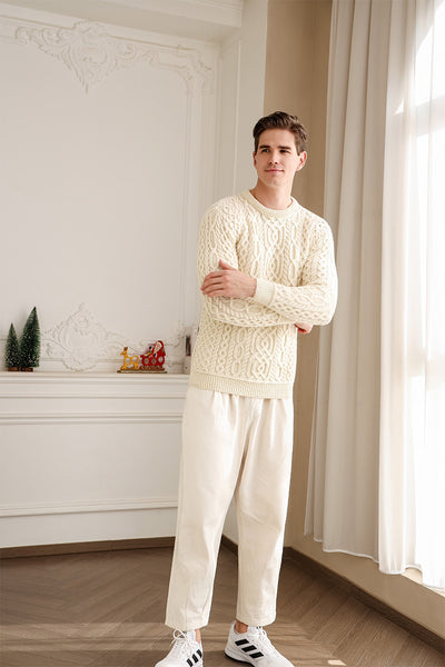 Mens Aran Knit Sweater Made in Ireland#color_natural