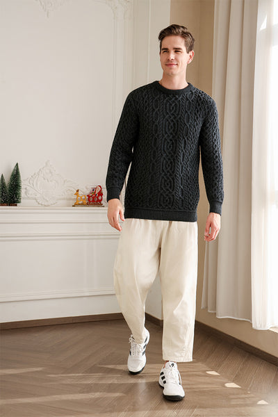 Mens Aran Knit Sweater Made in Ireland#color_charcoal