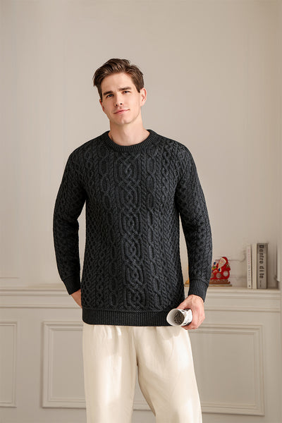 Mens Aran Knit Sweater Made in Ireland#color_charcoal