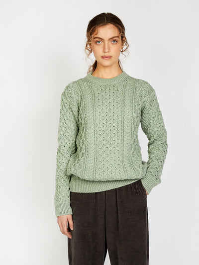 Heavyweight Aran Sweater#color_sage$women