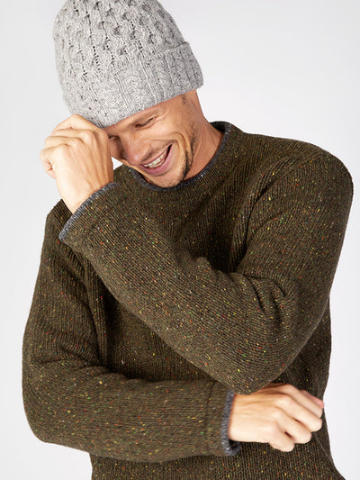 wool cashmere aran knit beanie#color_grey$men