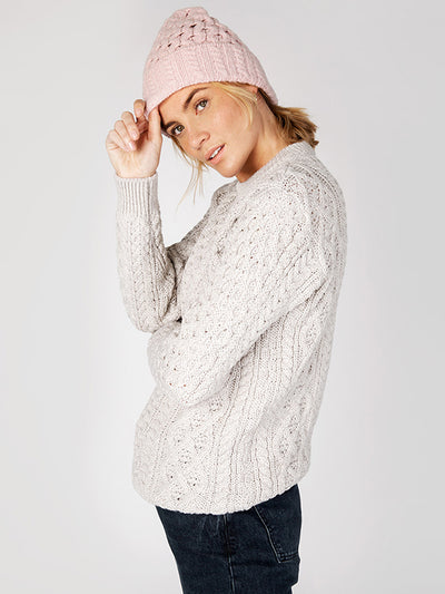 wool cashmere aran knit beanie#color_pink-mistt