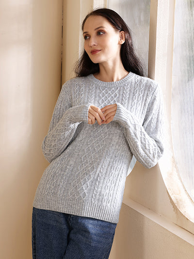 Ladies Lightweight super fine merino and cashmere aran sweater#color_mineral-grey